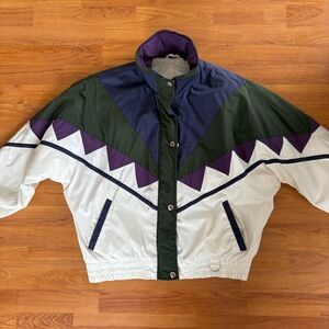 Vintage 90s Multicolored Bold Geometric Pattern Design Ski Puffer Jacket Size M